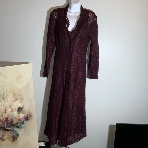 dawn joy fashions | Jackets & Coats | Vintage Dawn Joy Fashions Plum Gothic  Lace Corset Dress Sz 78 | Poshmark
